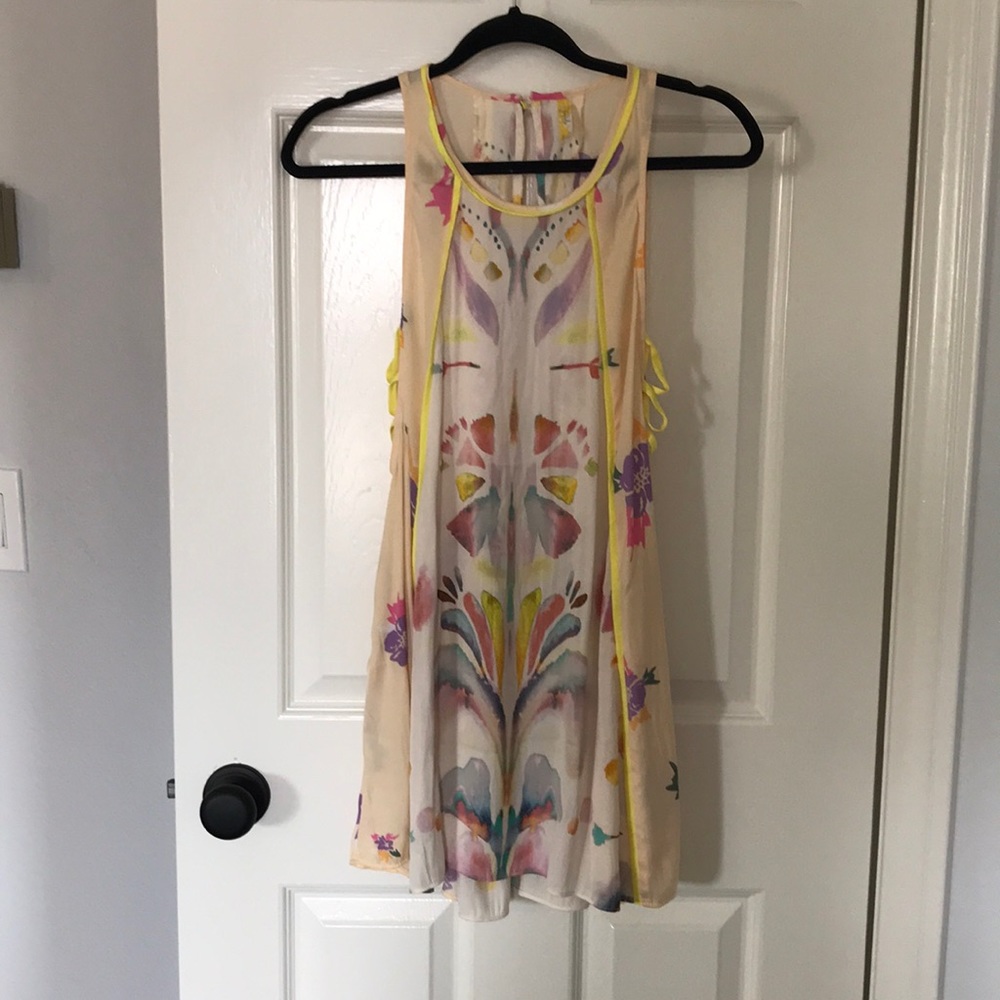 XS Free People Watercolor Floral Keyhole Dress